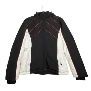 Athletic Works Ladies Black‎ Red White Ski Snowboard Jacket L Hooded Winter Y2K